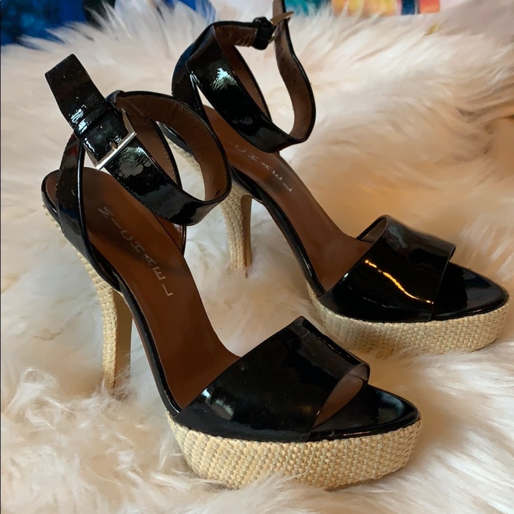 Rafia and Black Patent leather Platforms